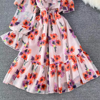 Poet sleeve one shoulder ruffle dress