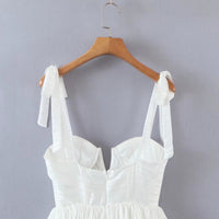 Tie shoulder cami V cut ruffle layers dress