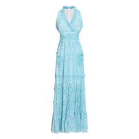 Beautiful ruffle tiered maxi chiffon dress in blue