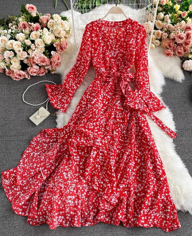 High-low Asymmetrical ruffle wrap summer dress