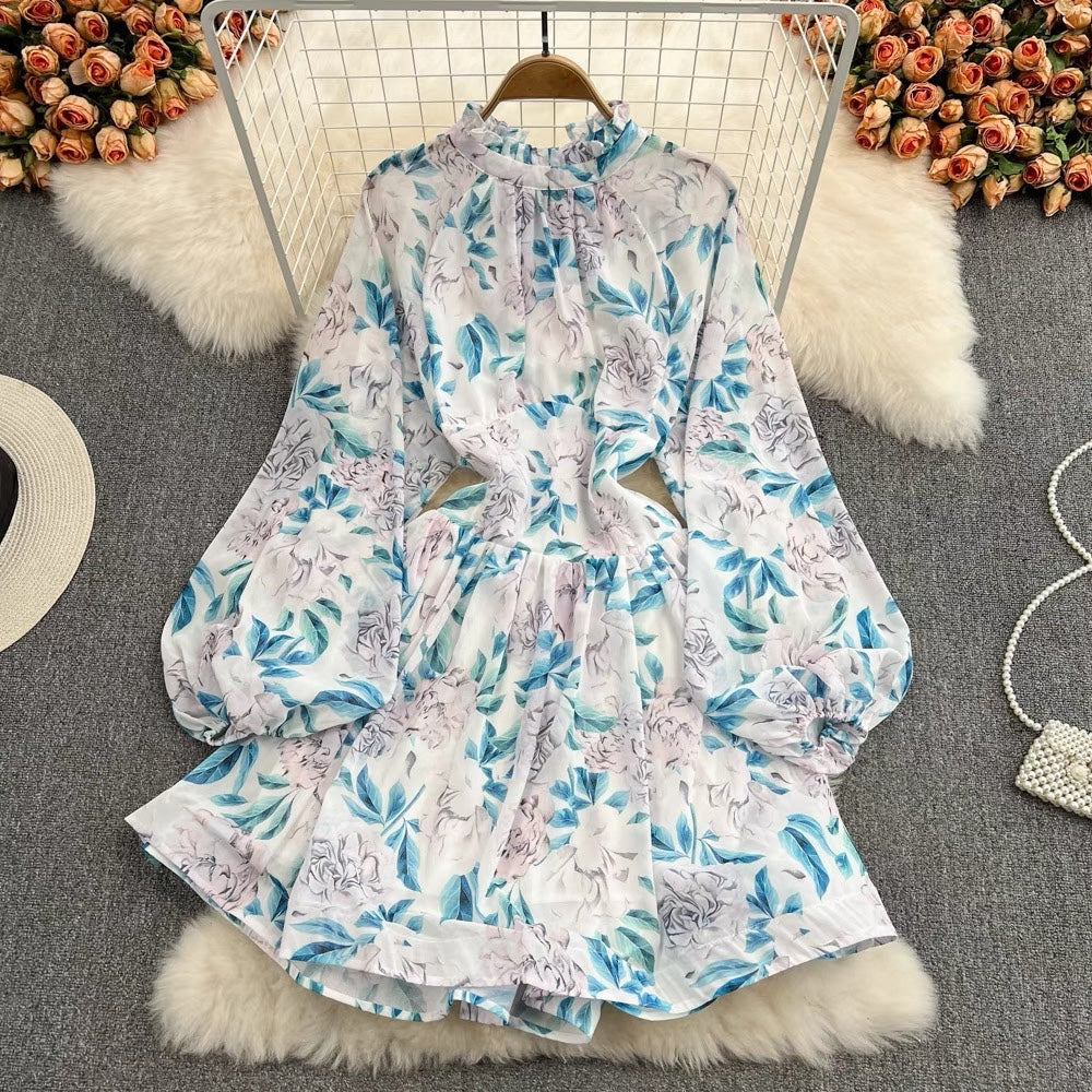 Open back floral ruffle A line dress