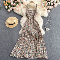 Sleeveless square neck pleated maxi dress