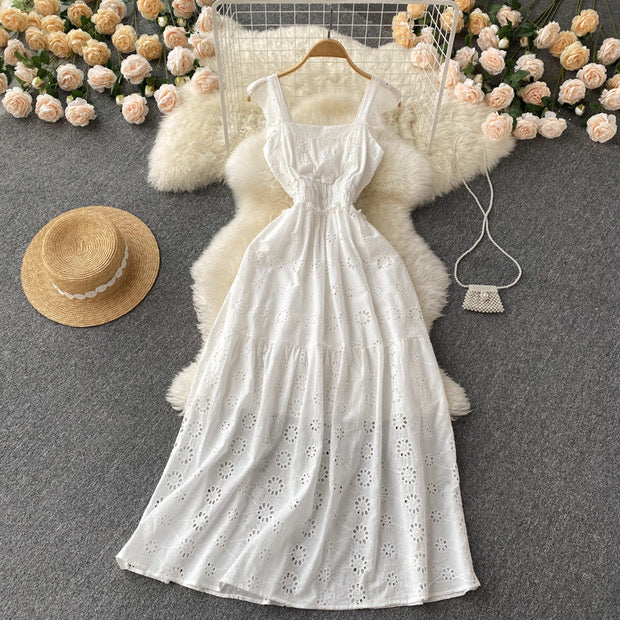 Elegant eyelet embroidery lace maxi dress