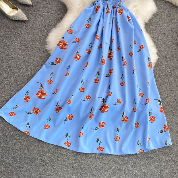 Off shoulder shirred bodice floral maxi dress