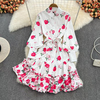 Belted ruffle tiered Roses dress