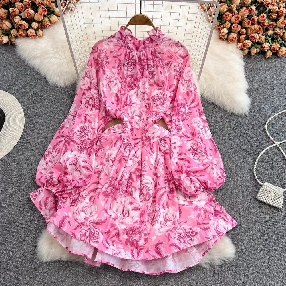 Open back floral ruffle A line dress