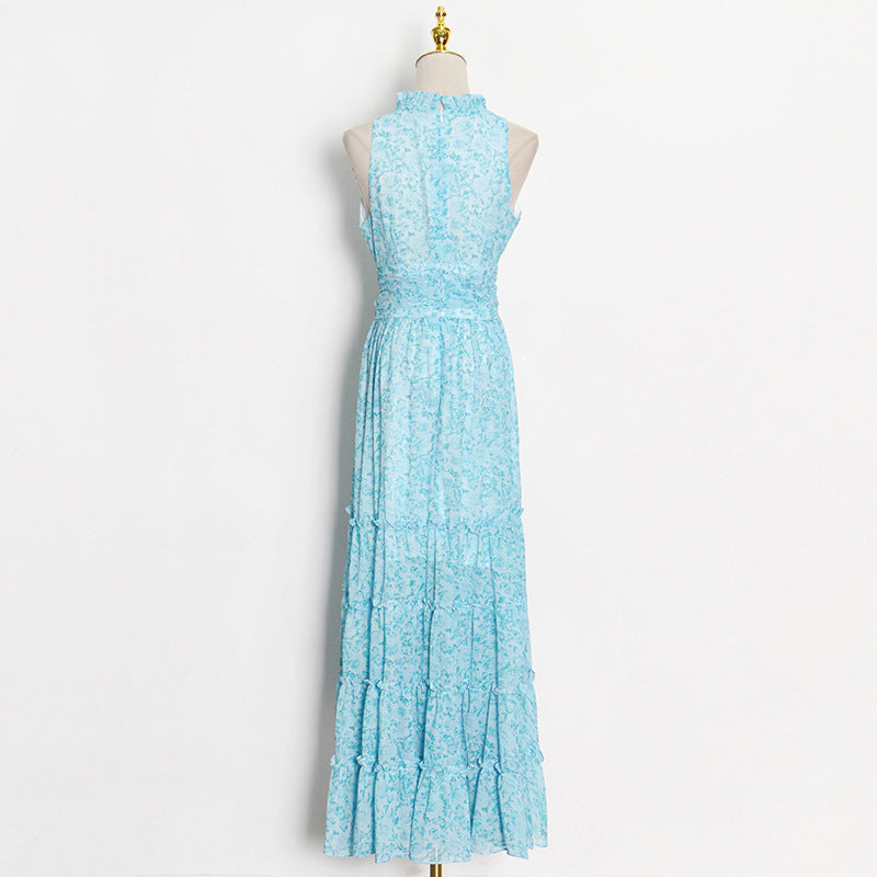 Beautiful ruffle tiered maxi chiffon dress in blue