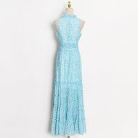 Beautiful ruffle tiered maxi chiffon dress in blue