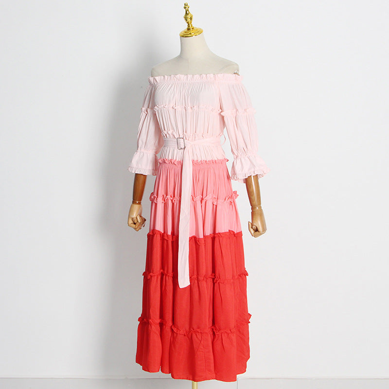 Off shoulder ruffle tiered midi dress
