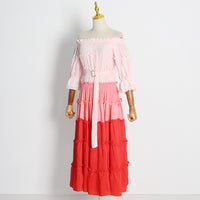Off shoulder ruffle tiered midi dress