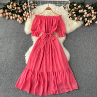Flowy off shoulder belted maxi dress