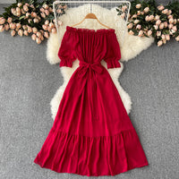Flowy off shoulder belted maxi dress