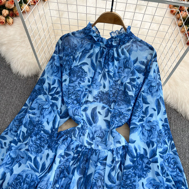 Open back floral ruffle A line dress