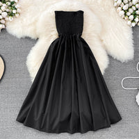Strapless smocked bodice solid colour midi dress