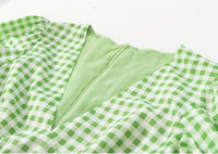 V neck green plaided midi dress