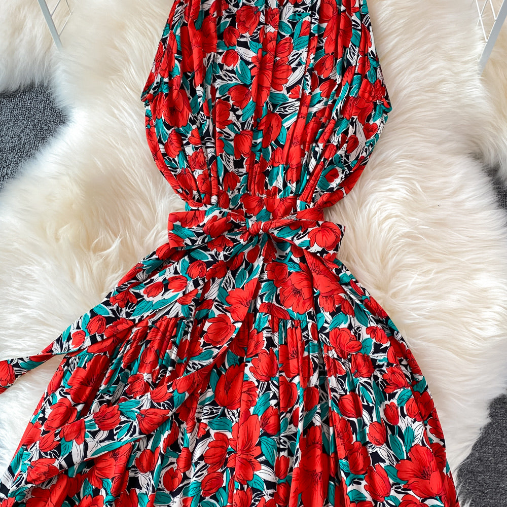 Halter belted drop waist dress