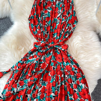 Halter belted drop waist dress