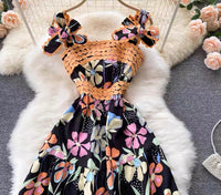 Bowknot strappy embellished lace Adrianna floral dress