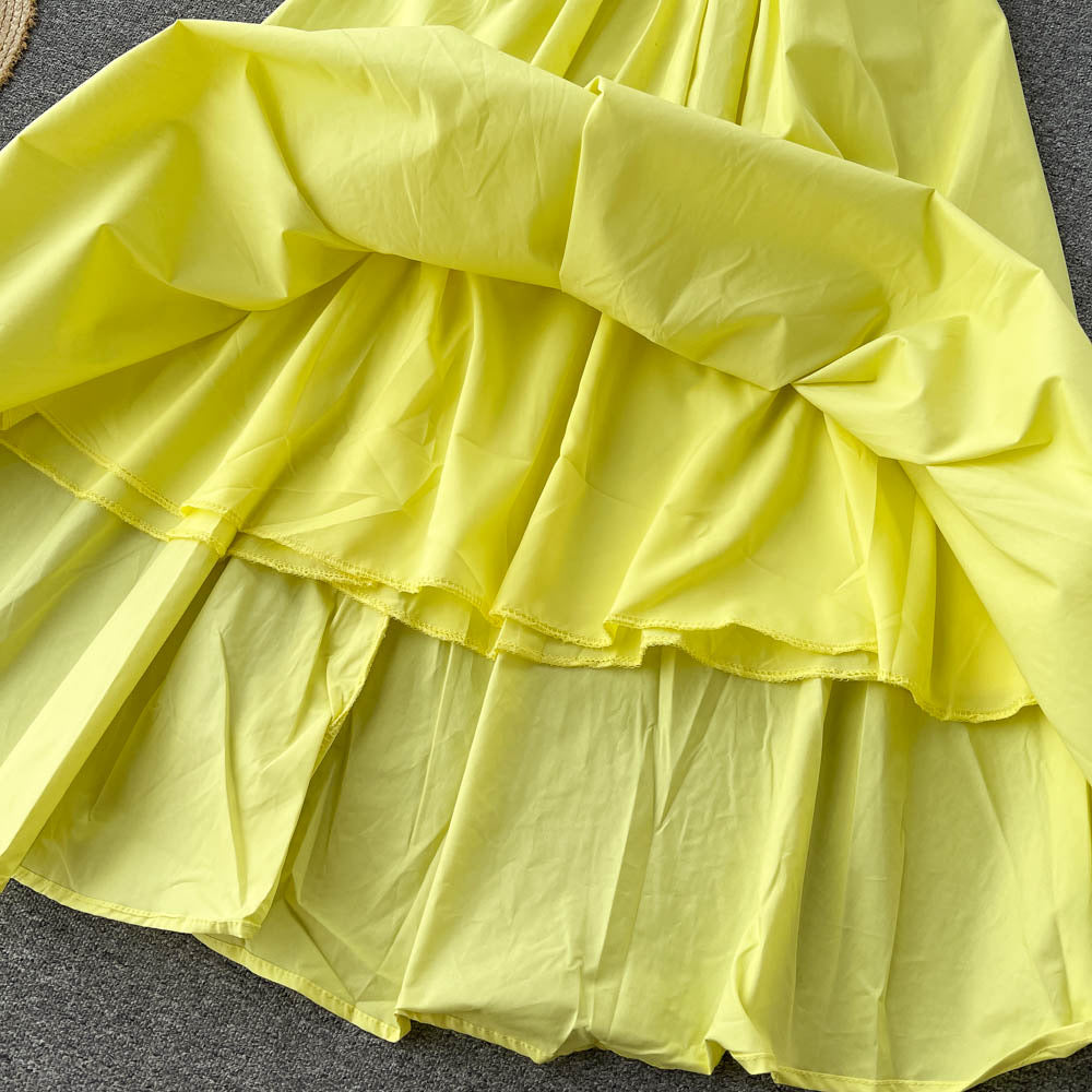 Puff sleeve mock neck solid colour midi dress