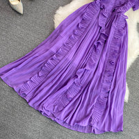 Pleated ruffle midi chiffon dress
