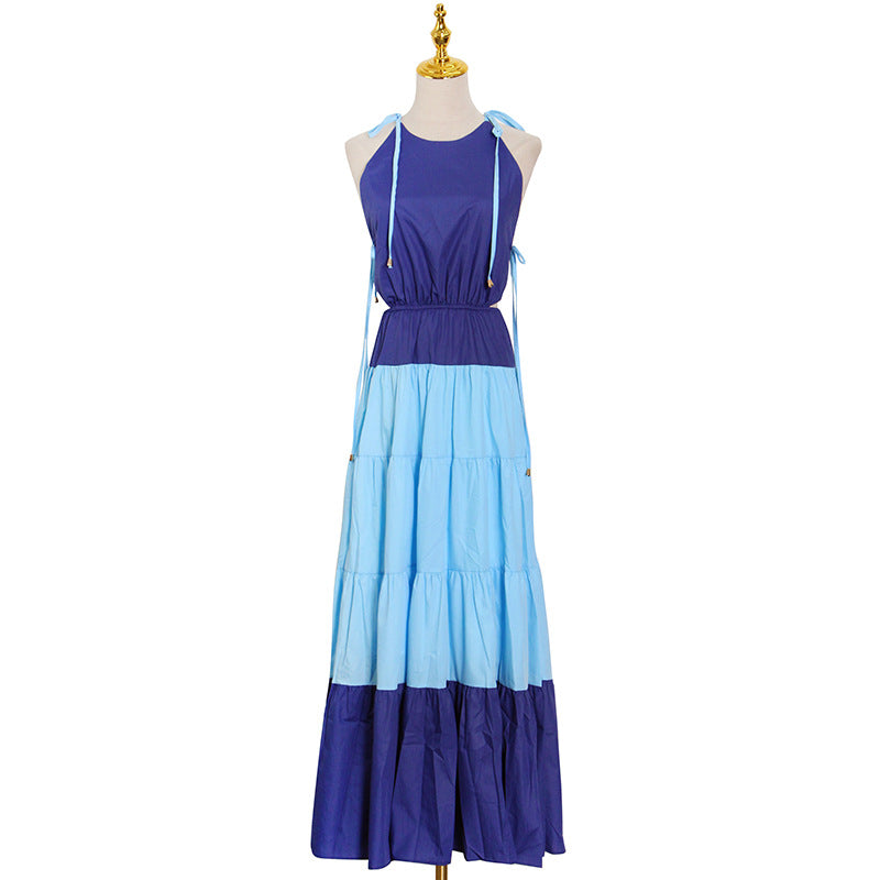 Halter tie shoulder cut out tiered maxi dress