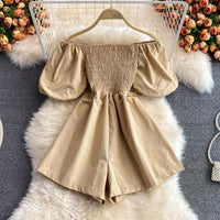 Off shoulder smocked bodice romper