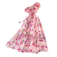 One shoulder ruffle floral maxi dress