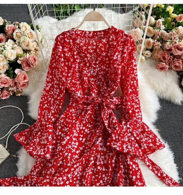High-low Asymmetrical ruffle wrap summer dress