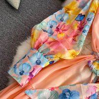 Belted button through floral chiffon maxi dress