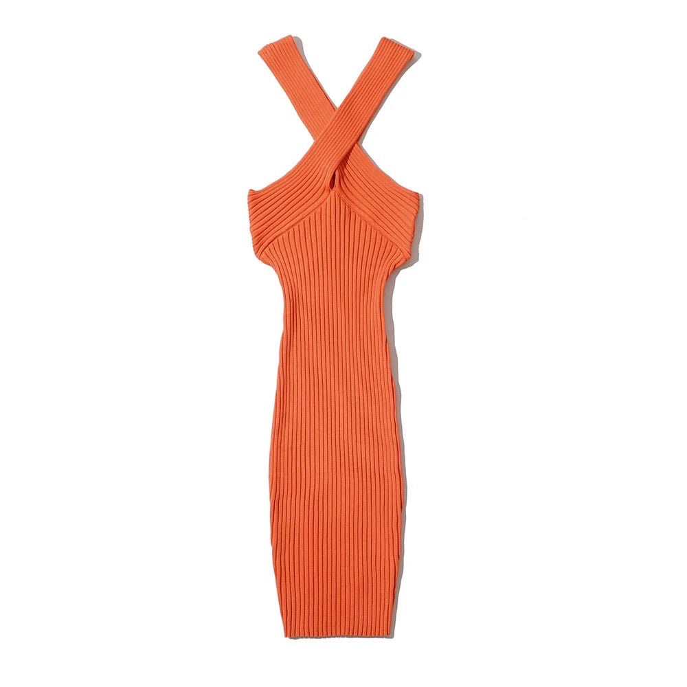 Halted cross midi knit dress