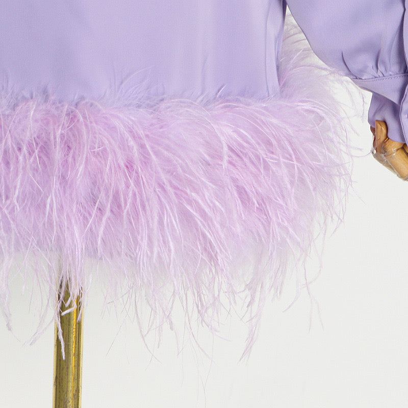 Lilac feathers blouse dress