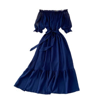 Flowy off shoulder belted maxi dress