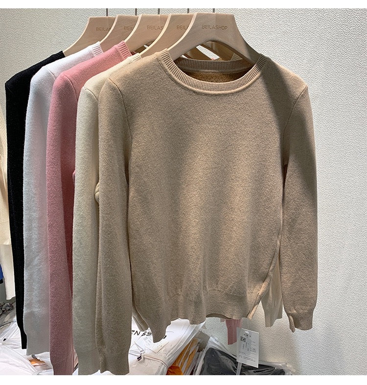 Round neck fleece sweater