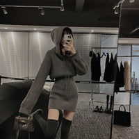 Hooded knitted mini dress