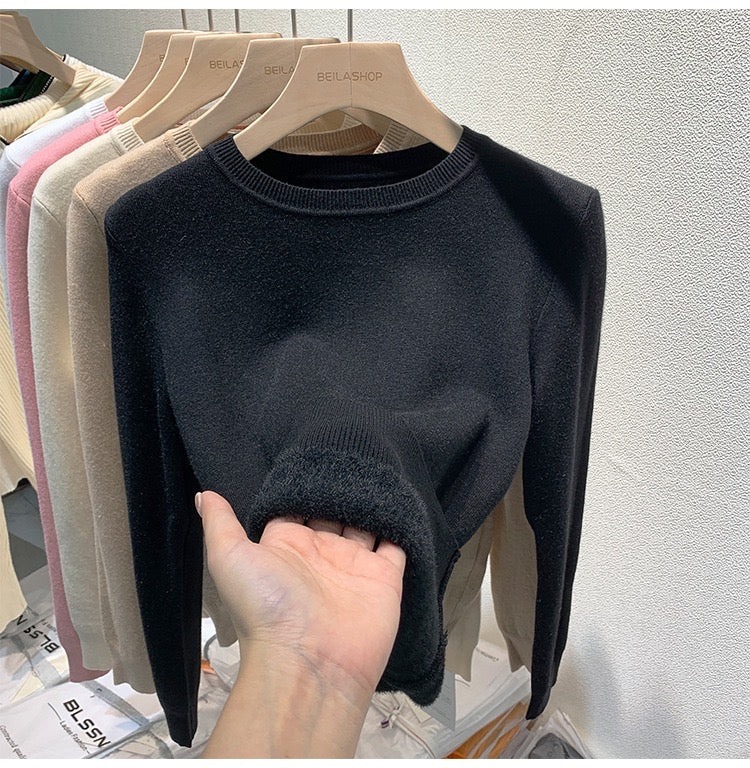 Round neck fleece sweater