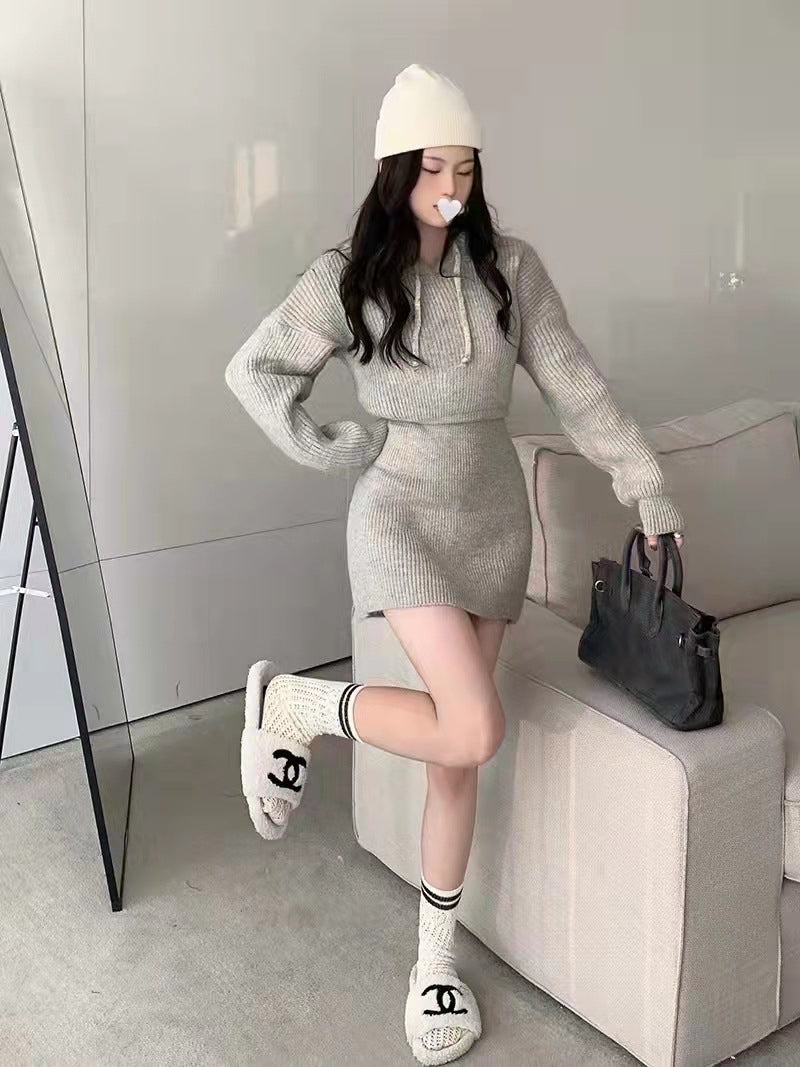 Hooded knitted mini dress