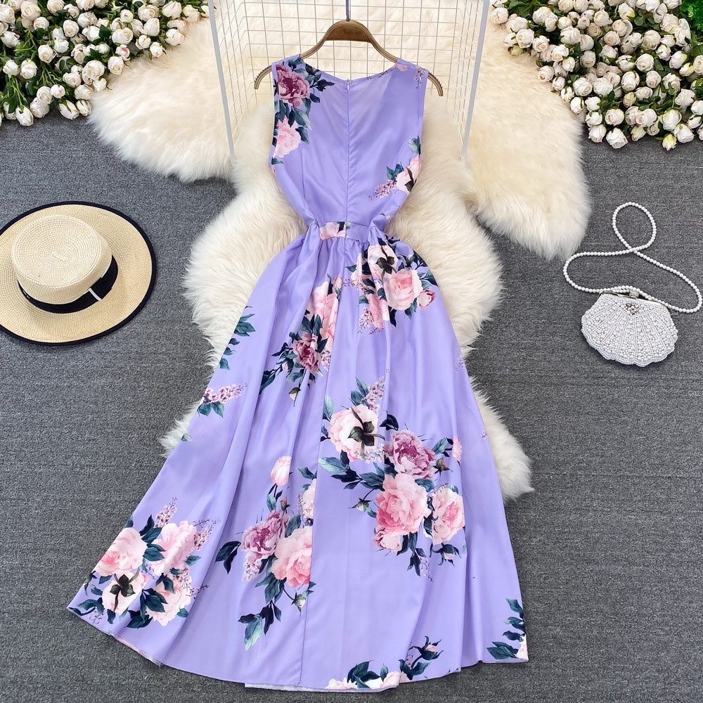 Summer floral V neck split dress