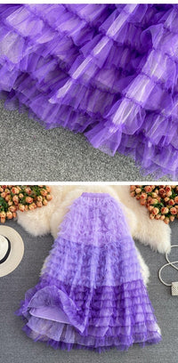 Ruffle shirring lace skirt