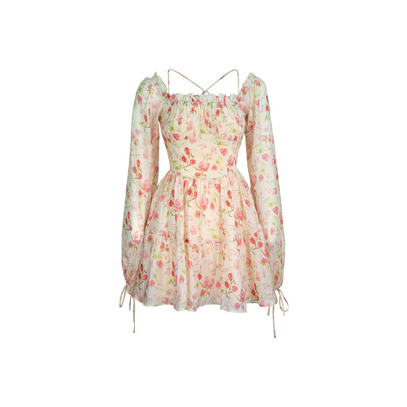 Mini floret chiffon A line dress