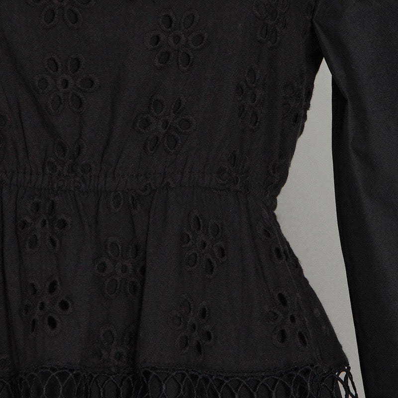 Eyelet embroidery ruffle neckline A line dress