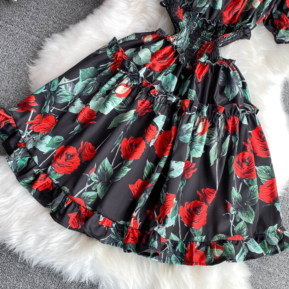 Off shoulder ruffle endless roses A line dress