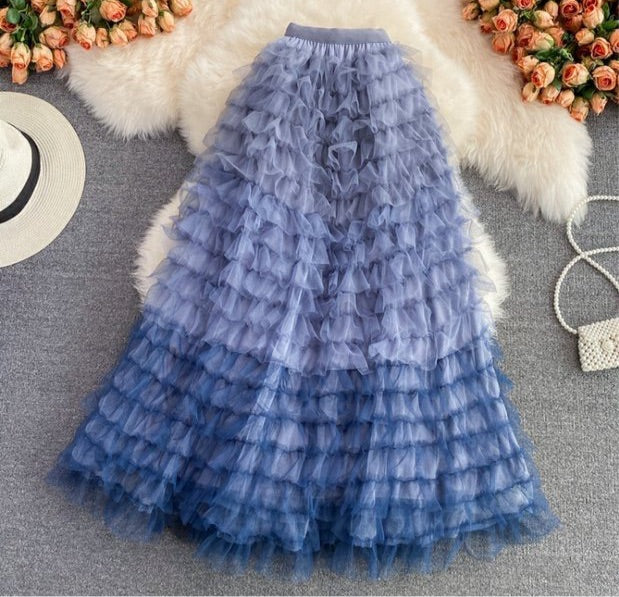 Ruffle shirring lace skirt