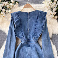 Ruffle apron jumpsuit in denim