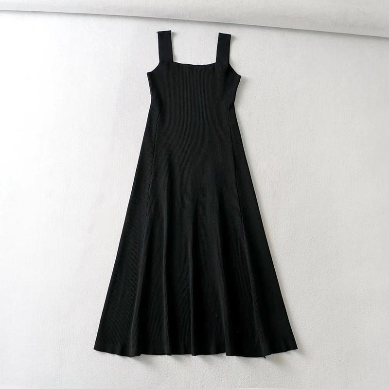 Square neck black knit dress