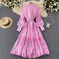 Cuff sleeve ruffle tiered maxi dress with belt