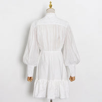 Peasant sleeve tie neck embellished embroidery lace dress