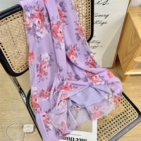 Contract lace floral print on mauve midi dress