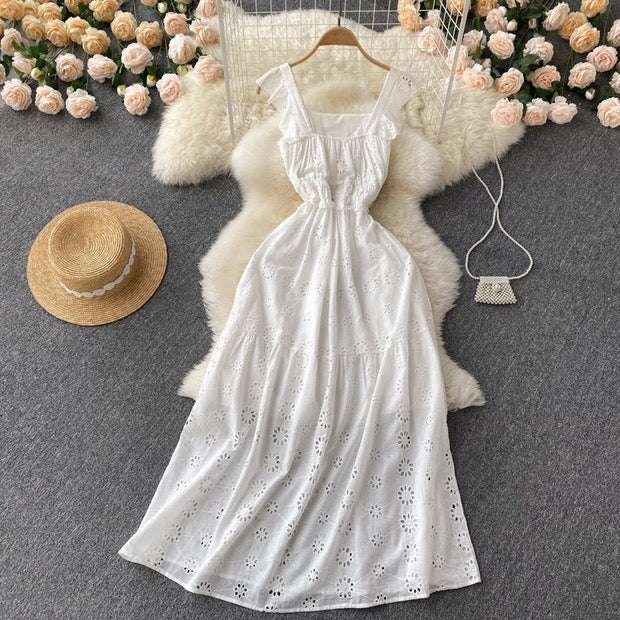 Elegant eyelet embroidery lace maxi dress