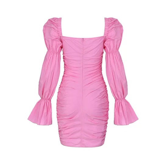 Sweetheart ruched midi dress in pink