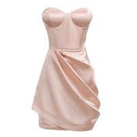 Strapless sweetheart side draped mini dress